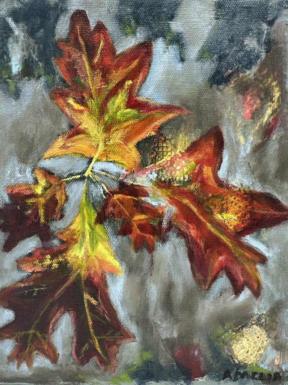 Fall Leaves Painting Original Art OOAK Botanical Cozy Cottage 8x10 Wall Art